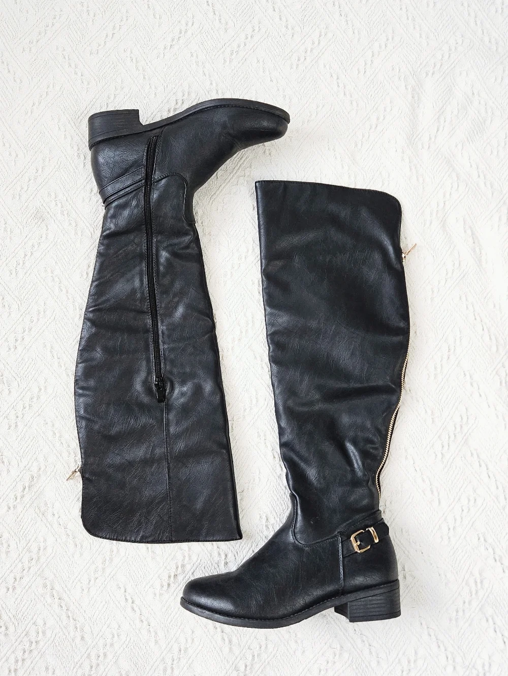 Top Moda Faux Leather Over The Knee Riding Boots Black Western Shoes Size 8 Boho